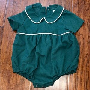 Green Baby Romper with White Trim